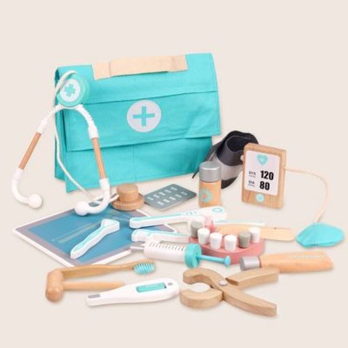 Tiny Land® Wooden Doctor Kit for Kids 18 Pcs — Realistic Medical Playset with Bag & Stethoscope, Educational Role Play Toy