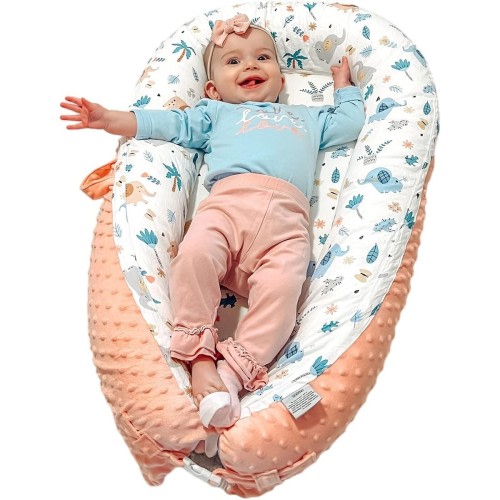 Baby Lounger for Newborn Baby Nest With Pillow Pink Elephant Safari Pattern NEW