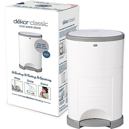 Diaper Dekor Classic Hands-Free Diaper Pail | White | Easiest to Use | Just Step – Drop – Done | Doesn’t Absorb Odors | 20 Second Bag Change | Most Economical Refill System