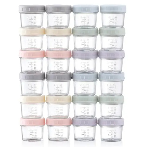 VITEVER 24-Pack Glass Baby Food Storage Containers - 4 oz Baby Food Storage Jars With Lids, Baby Food Maker, Microwave, Dishwasher & Freezer Safe