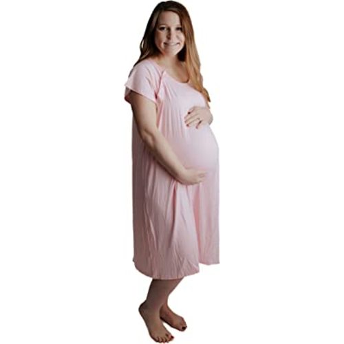 Three Little Tots Mommy Labor and Delivery Gown - Stretchy Soft Maternity and Nursing Nightgown