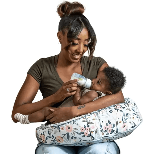 Boppy Uplift Nursing Pillow - Wedge Bottle & Breastfeeding Pillow to Reduce Spit-Up and Reflux Symptoms, with Body-Inclusive Opening and Belt, Baby Safety Alliance Verified - Pink Garden Flowers