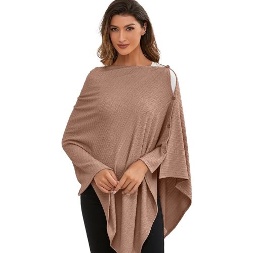 Nursing Cover for Baby Breastfeeding, Organic Cotton Knit Breastfeeding Cover, Warm Cozy Swaddle, Breathable and Soft, Wide Neck with Stretch for Easy View (Chestnut)