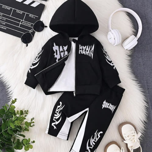 2pcs/Set Baby Boys Letter Embroidered Hooded Sweatshirt Jacket And Letter Embroidered Pants Set, Soft, Cute, Casual Style Suitable For Autumn/Winter Outings, Outdoor Play, Holiday, Daily & Travel