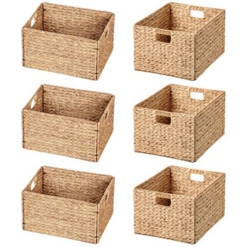 eHemco Extra Large Rectangular Water Hyacinth Wicker Storage Baskets with Iron Wire Frame/6