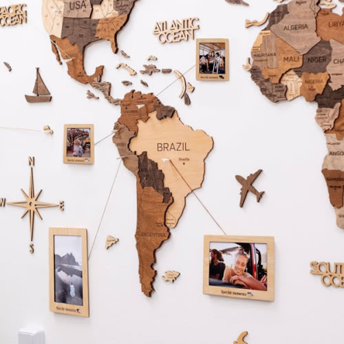 ENJOY THE WOOD 3D Wood World Map Wall Art Large Wood Wall Décor Housewarming Gift Idea Wood Wall Art World Travel Map For Home & Kitchen or Office (Multicolored, M)