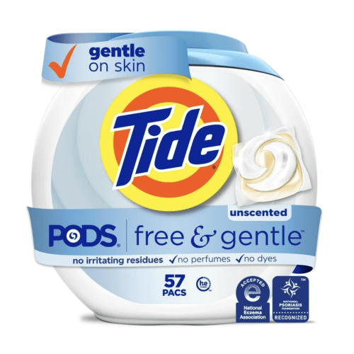 Tide PODS Free & Gentle Laundry Detergent, Hypoallergenic, 57 Count, Fresh & Unscented