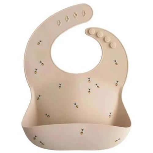 Mushie - Silicone Baby Bib, Adjustable Fit Waterproof, Bees