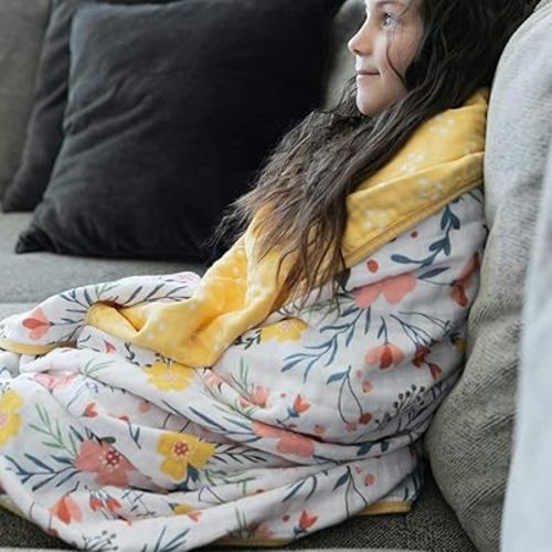GRACED SOFT LUXURIES Softest Large 100% Cotton Muslin Quilt, 47" x 47" Reversible Printed Cotton Baby Receiving Blanket (Floral Burst)
