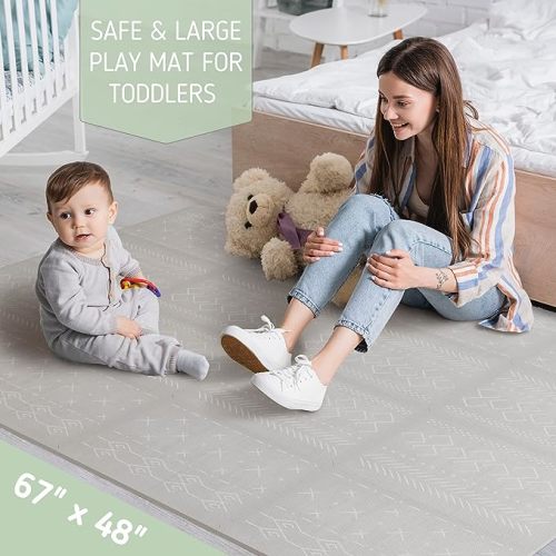 Stylish Baby Play Mat for Your Baby Boy or Girl - Large and Soft Floor Mat Creates A Safe Play Area for Little Ones - A Beautiful Playmat Made of Soft Foam Tiles Fits Nicely As A Kids Playroom Rug - Gray