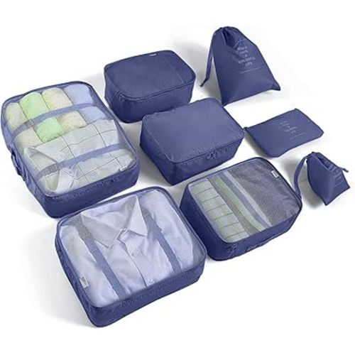 8 Set Packing Cubes for Suitcases Travel Luggage Packing Organizers,Travel Essentials Accessories Luggage Organizer with Shoe Bag Tioletry/Laundry Bag（Dark Blue）