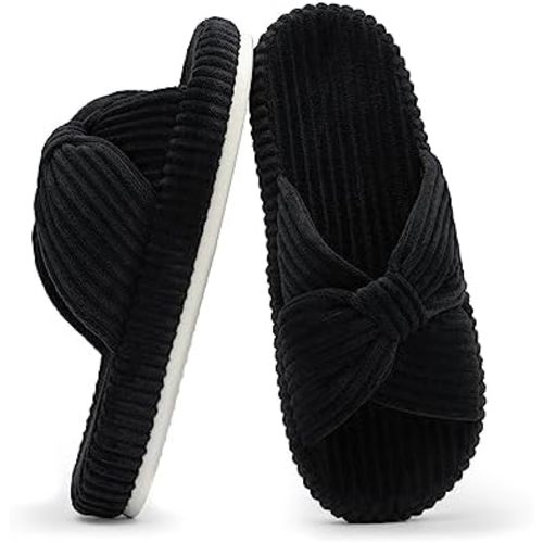 Chantomoo Slippers for Women Memory Foam House Bedroom Corduroy Bow Crossbands Slide Slipper Shoes Comfy Trendy Gift Slippers