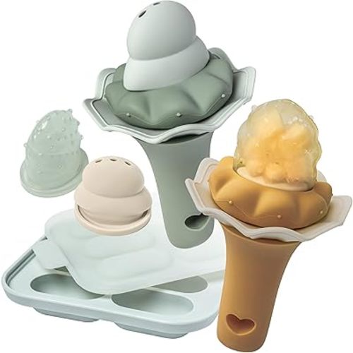 Moonkie Baby Fruit Feeder with Freezer Tray | BPA Free Silicone Infant Food Feeder | Two Sizes Pouches and Breastmilk Popsicle Molds for Cooling Relief | Baby Shower Gifts 4 Months+, 2 Pack