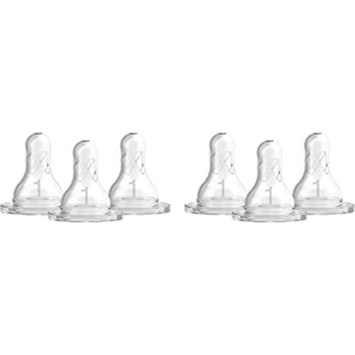 Dr. Brown’s Natural Flow® Level 1 Narrow Baby Bottle Silicone Nipple, Slow Flow, 0m+, 100% Silicone Bottle Nipple, 6 Pack