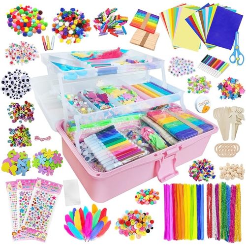 Itopstar 3000 Kids Arts and Crafts Supplies for Kids Crafting Supply in 3 Layered Plastic Art Box All in One Ages 4 5 6 7 8 9 10 11 & 12 Year Old Girls & Boys Crafting Supply Set