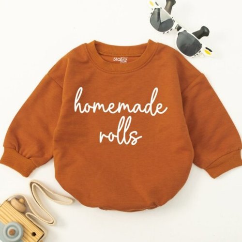 Homemade Rolls Retro Natural Baby Romper, Retro Fall Toddler sweater, Autumn Kid