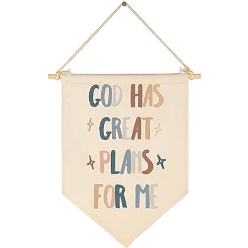 Bible Verse Wall Decor-Boho Neutral Scripture Wall Banner- Flag Decor Gift For Baby Boys Girls Newborn Kids- Banner Wall Sign Gifts For Nursery Baby Room Playroom Bedroom Front Door