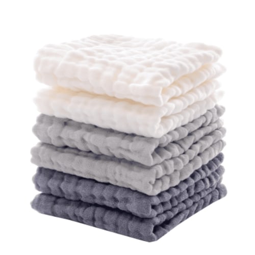 Baby Muslin Washcloths , Soft Face Cloths for Newborn, Absorbent Bath Wipes, Burp Cloths or Towels, Baby Registry as Shower, Pack of 6-12x12 inches