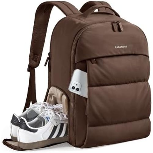 BAGSMART 30L Travel Backpack for Women, Carry on Backpack for Airplanes, Gym Backpack with Shoe Compartment, Lightweight Travel Bag Fits 15.6 Inch, Water-Resistant, Chocolate