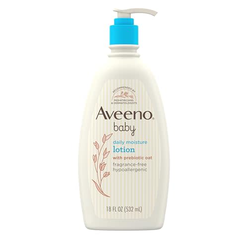 Aveeno Baby Daily Moisture Body Lotion for Sensitive Skin, Hypoallergenic Moisturizing Baby Lotion with Nourishing Oatmeal to Deeply Moisturize Baby's Skin, Fragrance-Free, 18 fl. oz
