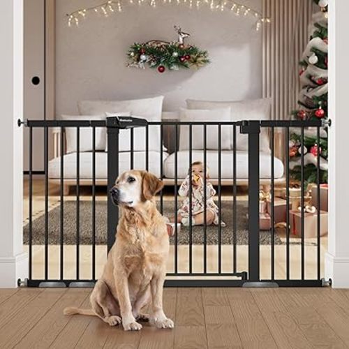 BABELIO Extra Wide Baby Gate, 29-55" Auto Close Dog Gate for The House and Doorway, Safety Pressure Mounted Pet Gates with Door, NO Tools Needed NO Drilling, Black