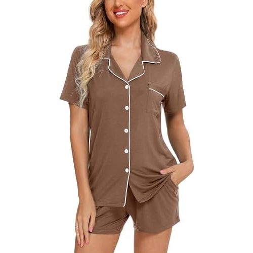 Leikar Womens Button Down Pajama Sets Bride Pajamas Sets Sleepwear Shorts Lounge Set