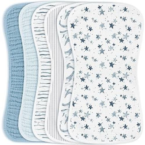 Konssy Muslin Baby Burp Cloths Sets for Unisex- 6 Pack Large 100% Cotton Burping Clothes for Newborn,Baby Girls and Boys