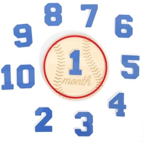 Baseball 1 to 12 Months Milestone Disc - Newborn Growth Announcement Sign,Wooden Baseball Shape Disc Photo Props,Monthly Interchangeable Milestone Sign,Rookie of The First Year Sports Board