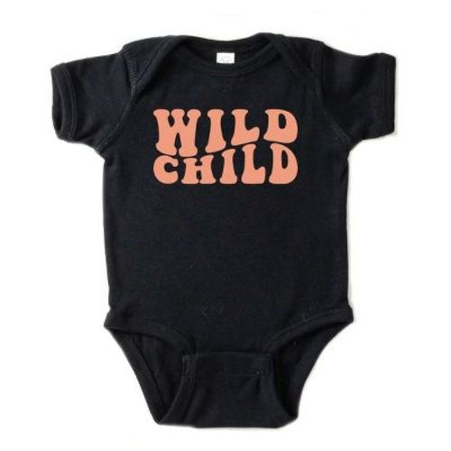 The Juniper Shop Wild Child Wavy Baby Short Sleeve Bodysuit - NB - Black