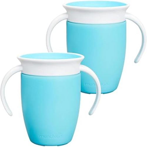 Munchkin Miracle 360 Cups for Toddlers sippy cups, toddler cups spill proof with Dentist Recommended Spoutless Design, BPA-Free Kids Cups, Easy to Clean, 7oz, 6 Months (Sky 2 Count)