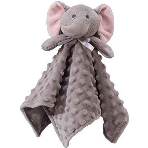 CREVENT Cozy Plush Baby Security Blanket Loveys for Baby Boys and Girls, Minky Dot Front + Sherpa Backing with Animal Face (Grey Elephant)
