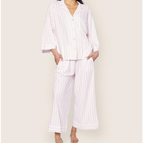 The Olivia Wide Leg Pima Pajama Set in Pink Stripe