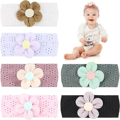 6 Pcs Baby Girls' Flower Headbands Soft Nylon Headband with Bows for Baby Girls Hair Accessories for Newborn Infant Toddler Kids Daily Wear, Photoshoots