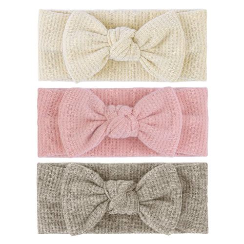 Hairband with Bows - Classic Headband Bow for Baby Girl Toddler Girls Hair Accessories, 3Pcs, Beige, Dark Khaki, Light Pink