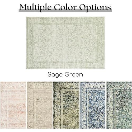 Sage Green Rug for Bedroom Neutral Boho Farmhouse Floral Washable Soft Faux Wool No Slip Area Rugs for Living Room Home Office,5x8