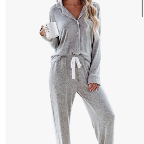Aamikast Women's Pajama Sets Long Sleeve Button Down Sleepwear Nightwear Soft Pjs Lounge Sets