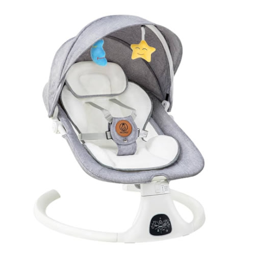 Baby Swing for Infants & Toddlers, Electric Bouncer with Remote Control, 3 Seat Positions, 5 Speeds, 5-Point Harness, Grey