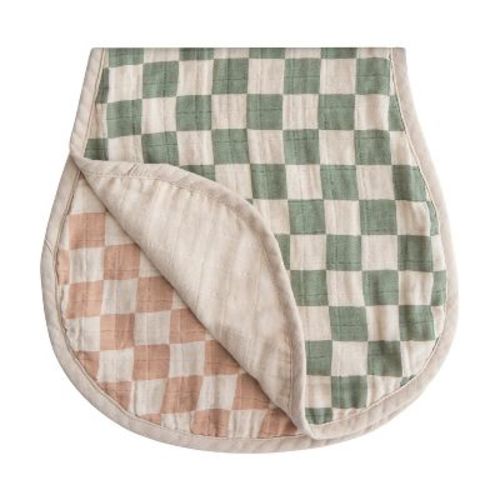 Organic Cotton Muslin Burp Cloth 2-Pack Olive Check/Natural Check One Size