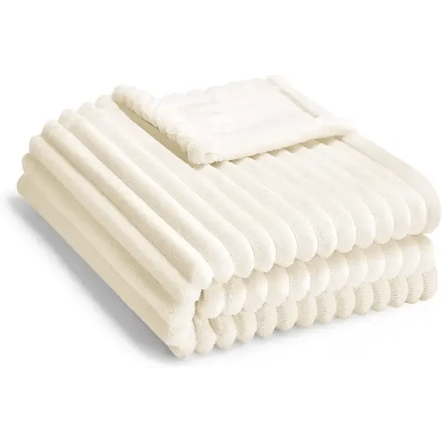 Soft Fleece Baby Blanket Ultra Cozy Baby Blankets for Boys Girls Warm and Lightweight Infant Toddler Newborn Receiving Gift with Reversible Stripes for Crib Stroller, 30x40 Inch, Cream