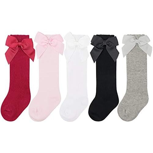 5 Pack Baby Girl Knee High Socks Toddler Dress Socks Baby Bow Stocking Cotton Infant Socks