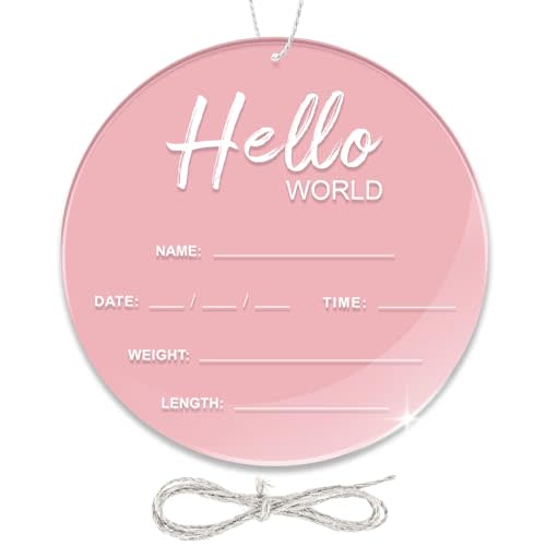 Baby Announcement Sign, 6.7 Inch Hello World Newborn Sign, Thickness Upgrade Baby Birth Name Sign for Nursery Baby Shower Hospital Newborn Photo Props Essentials (Pink)