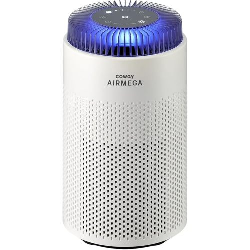 COWAY Air Purifier for Bedroom up to 500 ft², HEPA and Deodorization Filter for Smoke, Allergies, Pet Dander, AQI Monitor, Auto Mode, Filter Indicator, Night Light, 2yr Warranty, Airmega 50 White