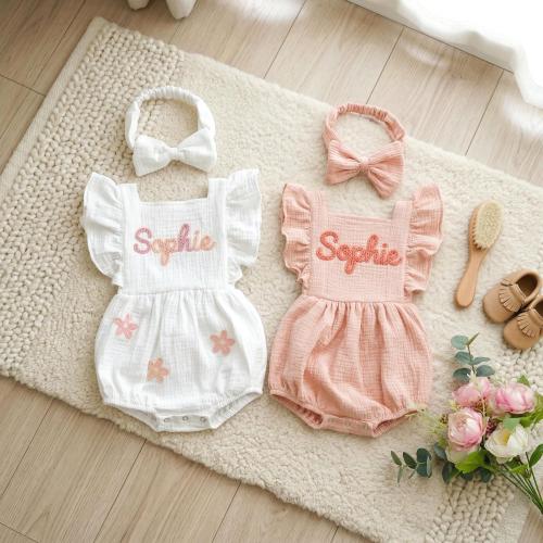 Personalized Newborn Romper, Embroidered Name Baby Outfit, Soft Muslin Cotton Bubble Romper Girl, Coming Home Outfit, Baby Shower Gift