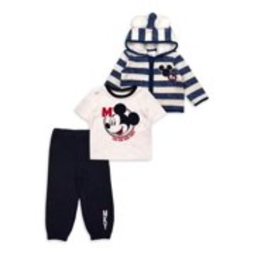 Mickey Mouse Baby Boy Mickey Ear Microfleece Jacket, Short Sleeve T-Shirt & Pants, 3pc Outfit Set