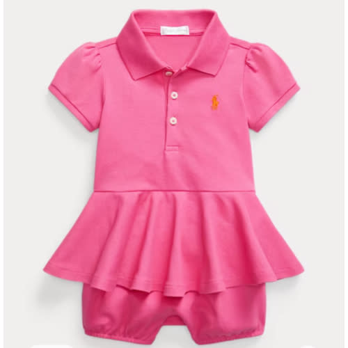 Stretch Mesh Peplum Polo Shortall