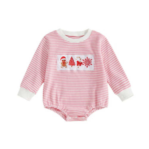 XMAS Striped Long-Sleeve Romper - Hazel & Bo