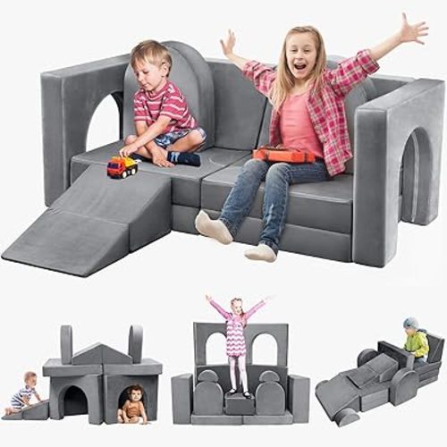 Kids Couch 14PCS Modular Play Couch for Toddler Kids Playroom Bedroom, Nugget Couch Kids Boost Creativing Playing Sleeping Reading for Boys Girls Teens (Grey)