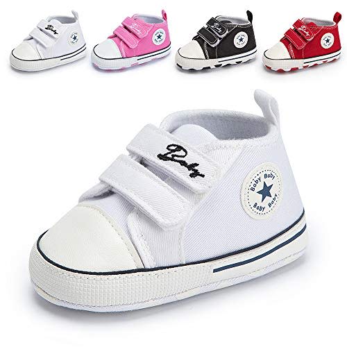 Meckior Baby Girls Boys Canvas Sneakers Soft Sole High-Top Ankle Infant First Walkers Crib Shoes