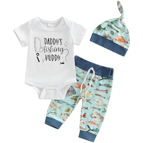 Baby 1st Birthday Outfits Infant Boy Girl Wild One/Daddy's Fishing Buddy Romper Bodysuit Legging Pant 3Pcs Clothes