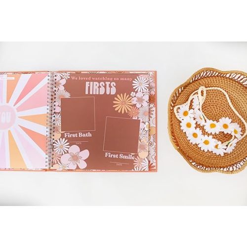 Lucy Darling Flower Child Baby Memory Book – First 5 Years Journal & Photo Album, Gender-Neutral Keepsake for Baby Boy/Girl, Mom Gift